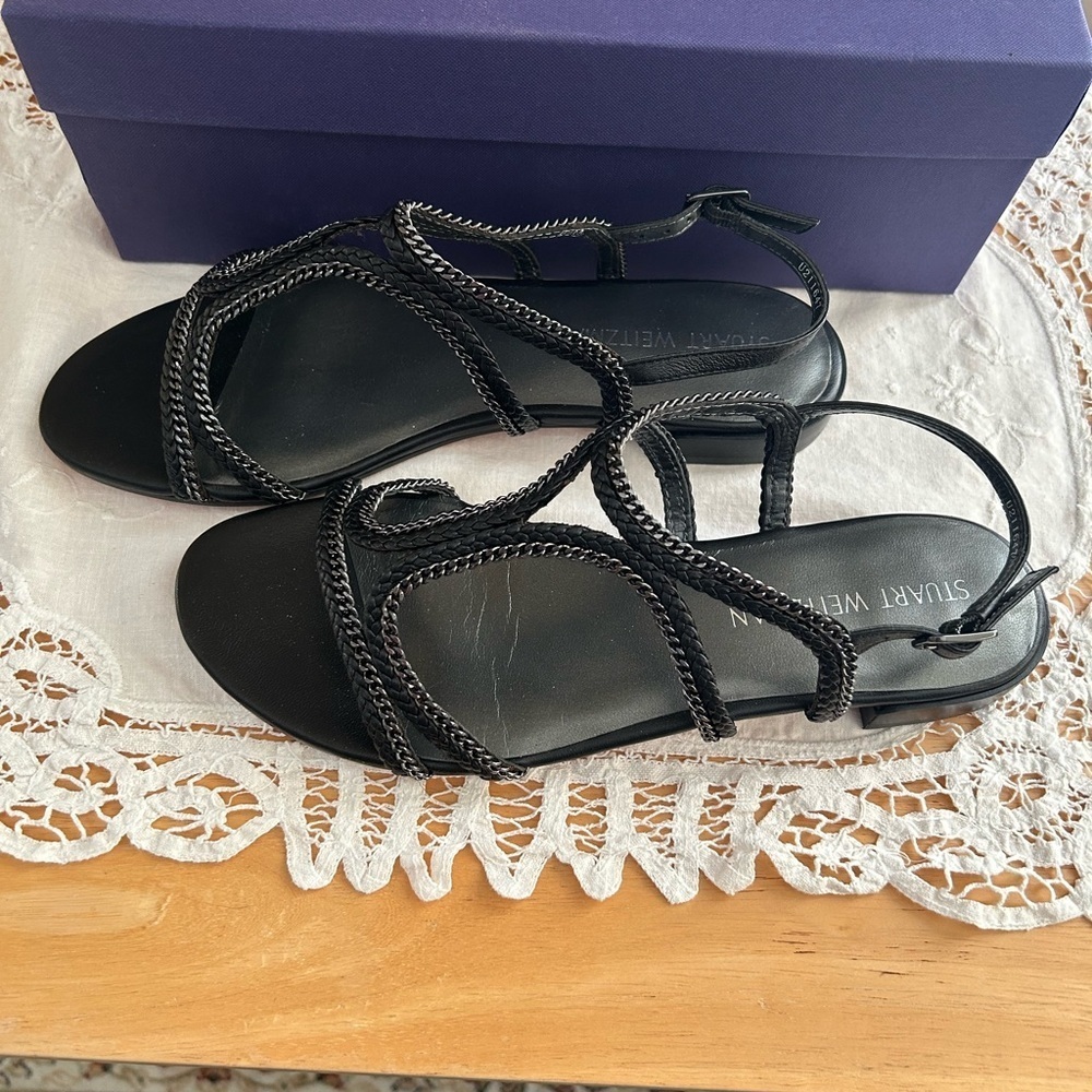 NWT Stuart Weitzman Black Braided Sandals